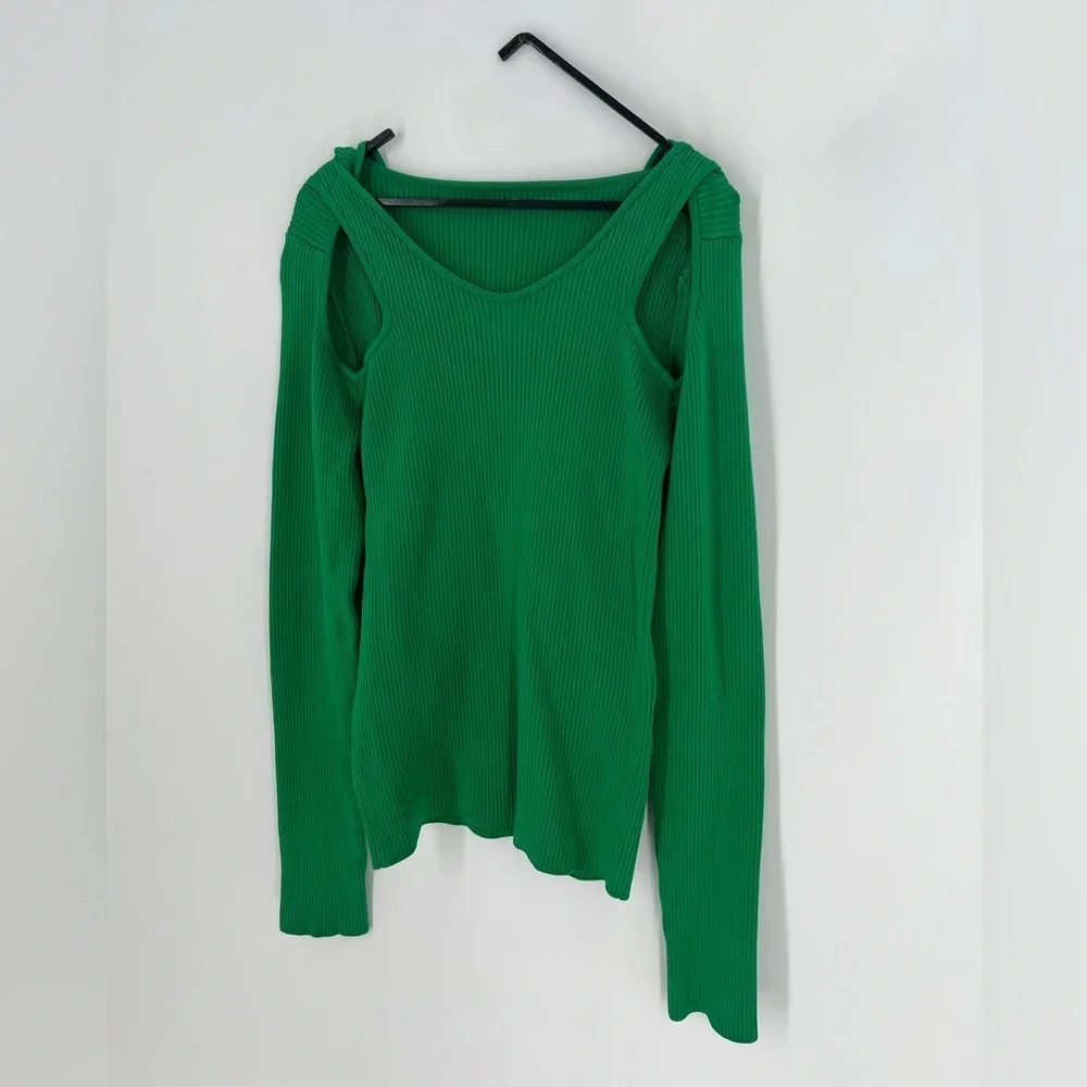 Coperni Cut Out Ribbed Knit Turtleneck Wrap Sweater In Green